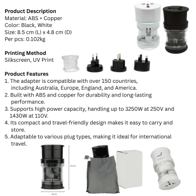 5 BSGIFTS ABS + Copper Universal World Travel Adapter