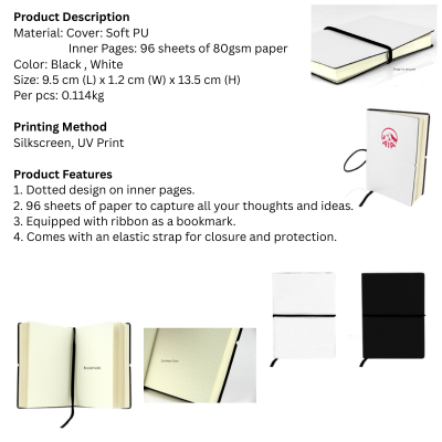 5 BSGIFTS Soft PU Cover Notebook with Elastic Strap - 9.5(L) x 1.2(W) x 13.5 cm(H)