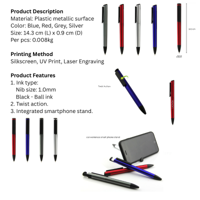 5 BSGIFTS Plastic Metallic Surface Ball Pen with Smartphone Stand