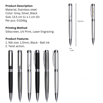 5 BSGIFTS Stainless Steel Metal Ball Pen