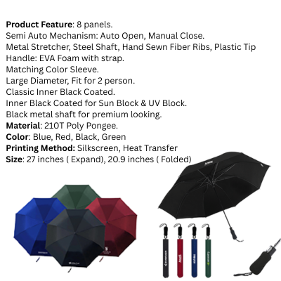 5 BSGIFTS Auto-Open Black Coated Umbrella -27 inches