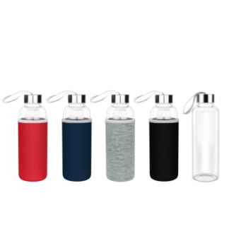 2 BSGIFTS Glass Bottle 500ml with Neoprene Pouch – 20.5(H) x 6.5 cm (D)