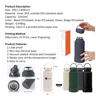 5 BSGIFTS Double Wall Leak Proof Stainless Steel Thermos Flask 1000ml