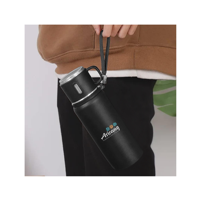 3(1) BSGIFTS Stainless Steel Vacuum Thermos Flask with Handle - 600ml