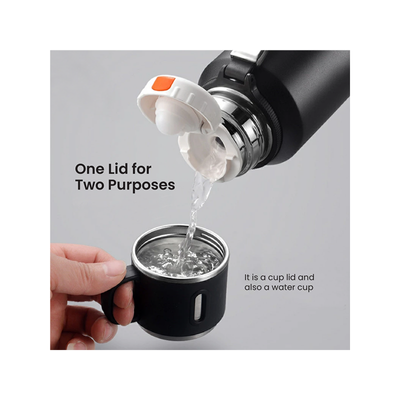 3(4) BSGIFTS Stainless Steel Vacuum Thermos Flask with Handle - 600ml