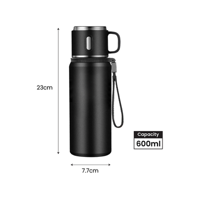 3(6) BSGIFTS Stainless Steel Vacuum Thermos Flask with Handle - 600ml