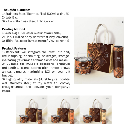 5 BSGIFTS Batik Gifts Set A ( 3 in 1 - Tiffin, Flask, Jute Bag)