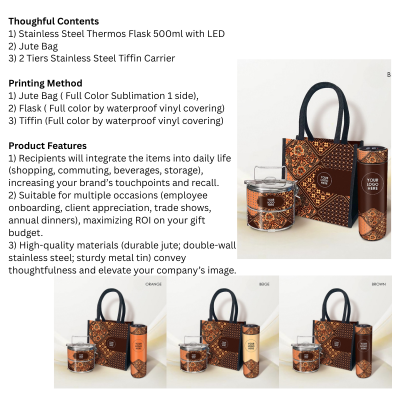 5 BSGIFTS Batik Gifts Set D ( 3 in 1 - Tiffin, Flask, Jute Bag)