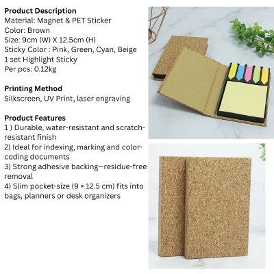 5 BSGIFTS Cork Magnetic Sticky Memo pad 100 sheets