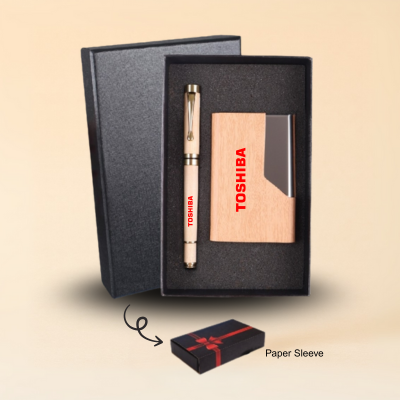 1 BSGIFTS Gift Set 2 in 1- Timber Essence Gift Set (Wooden Roller Pen, Name Card Holder)