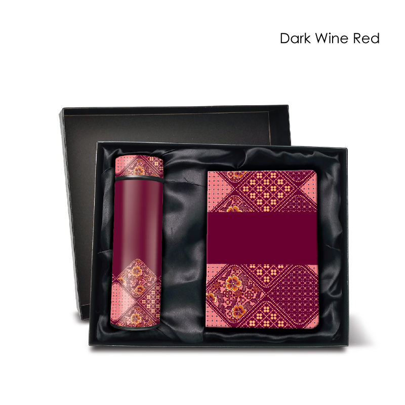 29105_Batik Harmony Gift Set_LED Flask n Notebook_Dark-Red-Wine
