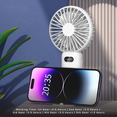 3(1) BSGIFTS Phone Stand Handheld Fan 5 Speed Gear 1200mAh