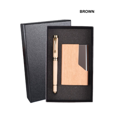 3(4) BSGIFTS Gift Set 2 in 1- Timber Essence Gift Set (Wooden Roller Pen, Name Card Holder)