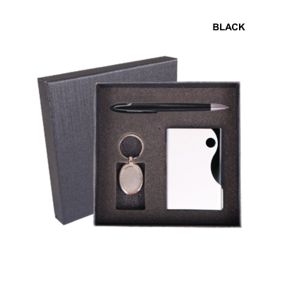 4(2) BSGIFTS Gift Set 3 in 1- Prime Collection Gift Set (Plastic Pen, Name Card Holder, Keychain)