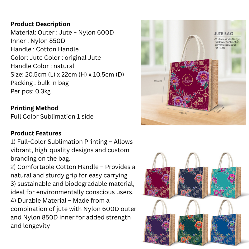 5 BSGIFTS Batik Peranakan Petals Jute Bag ( Custom Made)- 20.5 x 22 x 10.5