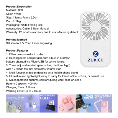 5 BSGIFTS Foldable Portable Mini Fan 3 Speed Gear 180° Vertical Rotating