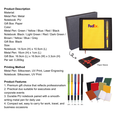 5 BSGIFTS Gift Set 2 in 1- Classic Writing Duo (Metal Pen, Notebook)