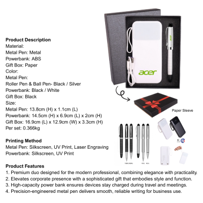 5 BSGIFTS Gift Set 2 in 1- Power Duo Gift Set (Power Bank, Metal Pen)