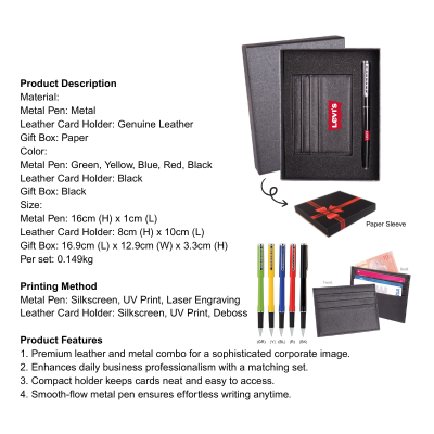 5 BSGIFTS Gift Set 2 in 1- Professional Essentials Gift Set (Leather Card Holder, Metal Pen)