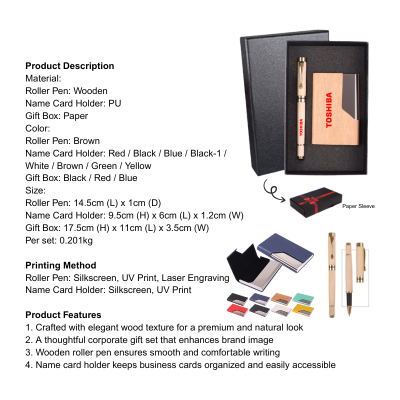 5 BSGIFTS Gift Set 2 in 1- Timber Essence Gift Set (Wooden Roller Pen, Name Card Holder)