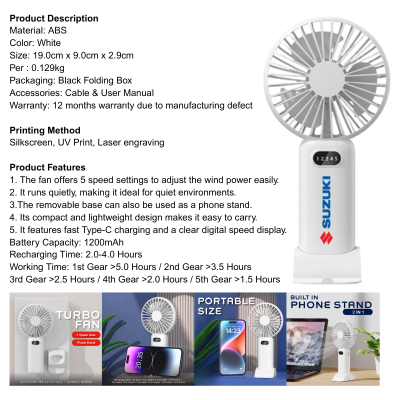 5 BSGIFTS Phone Stand Handheld Fan 5 Speed Gear 1200mAh