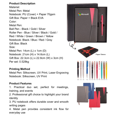 5 Gift Set 2 in 1- Executive Writing Set Gift Set (Metal Pen, Notebook)