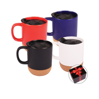 2 BSGIFTS Cork Base Ceramic Mug with Ribbon Box - 350ml