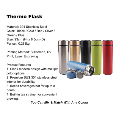 3(3) BSGIFTS Gift Set 2 in 1-Elegance Sip Gift Set (Thermo Flask, Glass Tumbler))