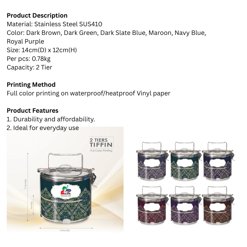 33313 Songket Lestari 2 Tiers Stainless Steel SUS410 Tiffin Carrier