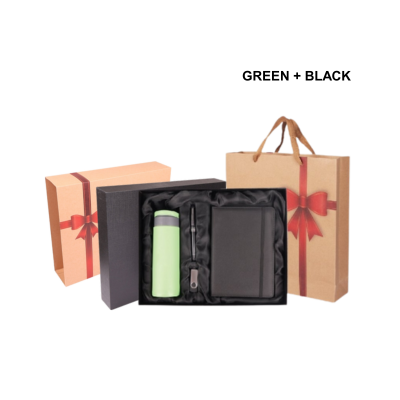 4(1) BSGIFTS Gift Set 4 in 1-Prime Corporate Gift Set With Recycle Paper Bag (Metal Pen, Glass Drinking Bottle, Organizer, USB Drive)