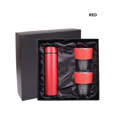 4(2) BSGIFTS Gift Set 2 in 1-Elegance Sip Gift Set (Thermo Flask, Glass Tumbler))
