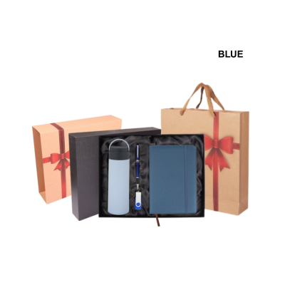 4(2) BSGIFTS Gift Set 4 in 1-Prime Corporate Gift Set With Recycle Paper Bag (Metal Pen, Glass Drinking Bottle, Organizer, USB Drive)