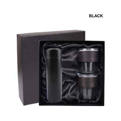 4(3) BSGIFTS Gift Set 2 in 1-Elegance Sip Gift Set (Thermo Flask, Glass Tumbler))