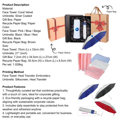 5 BSGIFTS Gift Set 2 in 1-Comfort & Care Gift Set With Recycle Paper Bag (Face Towel, Umbrella)