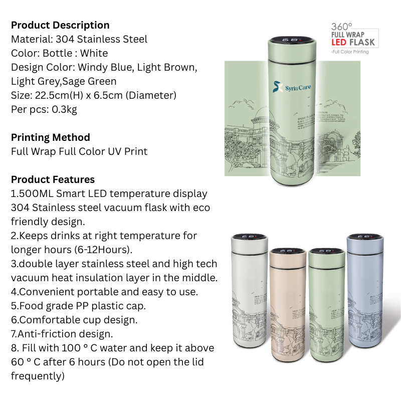 07009 Ipoh Railway Station Stainless Steel Thermos Flask 500ml with LED - Full Color Printing