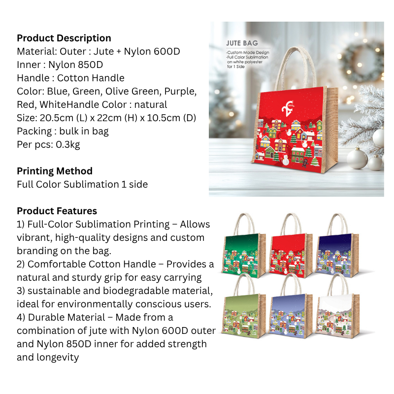 25044 Winter Village Jute Bag (Custom Made)- 20.5 x 22 x 10.5