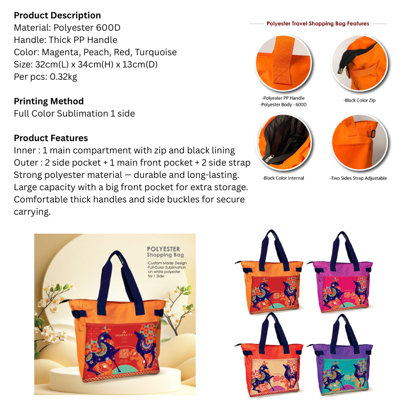 25046B CNY Victory Bloom Polyester Travel Shopping Bag with 2 Tone Color Full Color Sublimation - Custom made