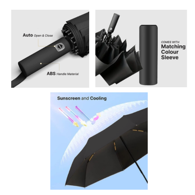 3(3) BSGIFTS 23 inches Auto-Open 12 Panel Double Ribs Umbrella