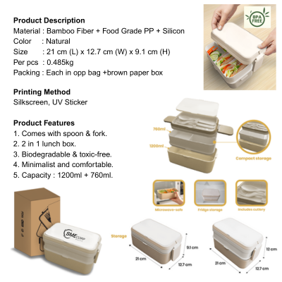 5 BSGIFTS ECO Bamboo 2 Tier Lunch Box - 1200ml