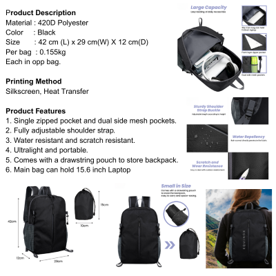 5 BSGIFTS Foldable Backpack with Pouch