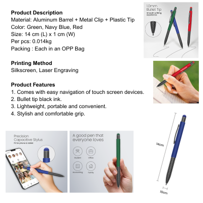 5 BSGifts Stylus Press Action Aluminum Ball Pen