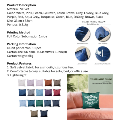 21 BSGIFTS Premium Velvet Pillow 33 cm x 33 cm Full Sublimation – Custom Made