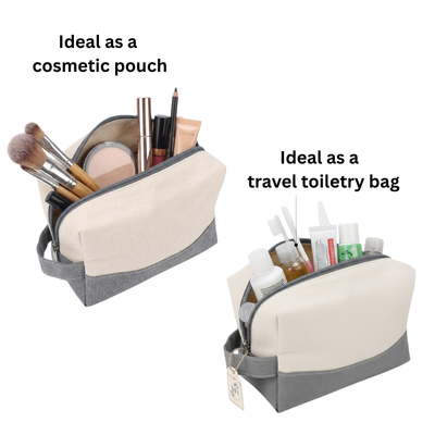 3(1) BSGIFTS 12OZ Canvas + Polyester Cosmetic Bag with Handle - 11.5 (H) x 18.5 (L) x 8.5cm (W)