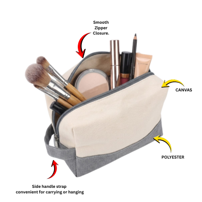 3(2) BSGIFTS 12OZ Canvas + Polyester Cosmetic Bag with Handle - 11.5 (H) x 18.5 (L) x 8.5cm (W)
