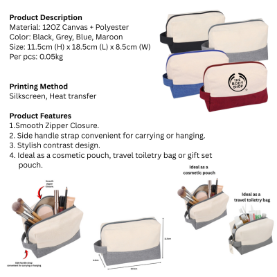 5 BSGIFTS 12OZ Canvas + Polyester Cosmetic Bag with Handle - 11.5 (H) x 18.5 (L) x 8.5cm (W)