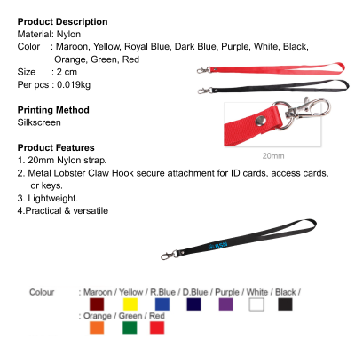 5 BSGIFTS 20mm Nylon Lanyard with Lobster Claw Hook