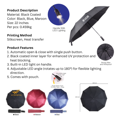 5 BSGIFTS 22 inches Automatic Foldable Umbrella with LED Light and pouch