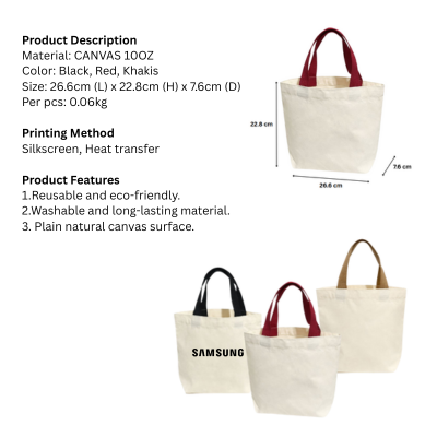 5 BSGIFTS Canvas Bag 10oz with Color Handle - 26.6 x 22.8 x 7.6 cm