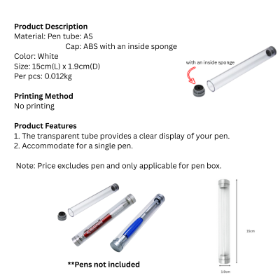 5 BSGIFTS Plastic Pen Tube with Inside Sponge - 15 x 1.9cm