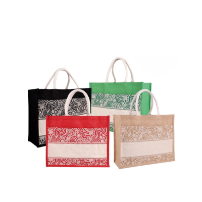 2 BSGIFTS EcoLife Jute Tote Bag with Velcro Front Pocket - 35 (H) x 43 (L) x 15cm (W)